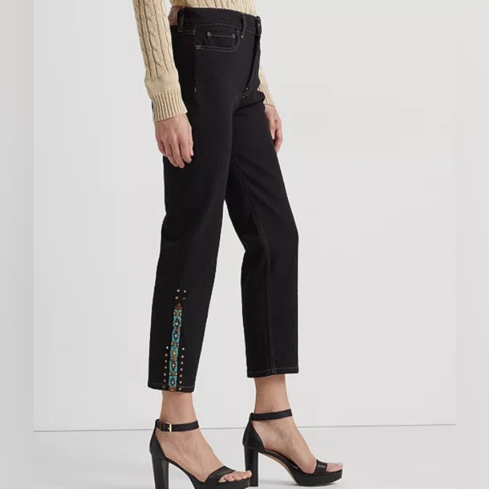 Beaded High-Rise Skinny Ankle Super Stretch Jeans🪞⛓️